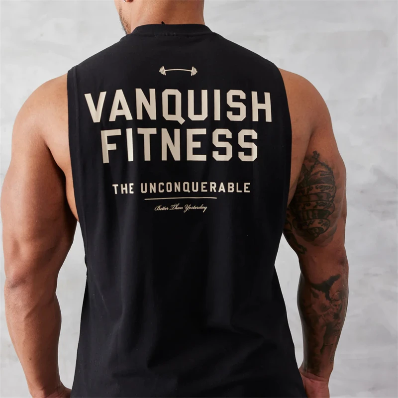 Color: GRAY, Size: L - Gym exercise fitness sports men's vest cotton wide shoulder round neck sleeveless shirt slim casual men's wear