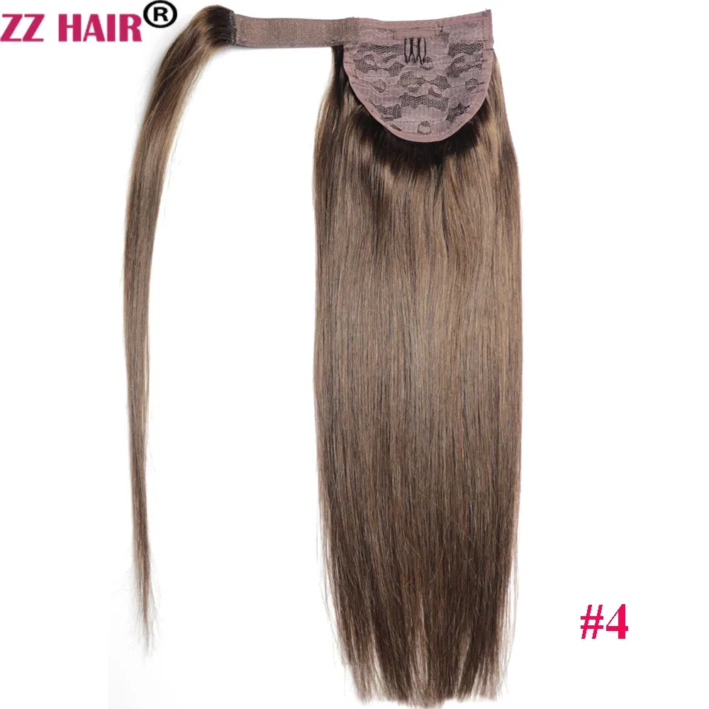 Color: #4, Life Span: 6 Months With Proper Care, Stretched Length: 22INCHES, Longest Hair Proportion: 35%-45% - ZZHAIR 100% Human Hair Extensions 16"-28" Machine Made Remy Magic Wrap Around Ponytail 60g-120g Clip In Horsetail Stragiht