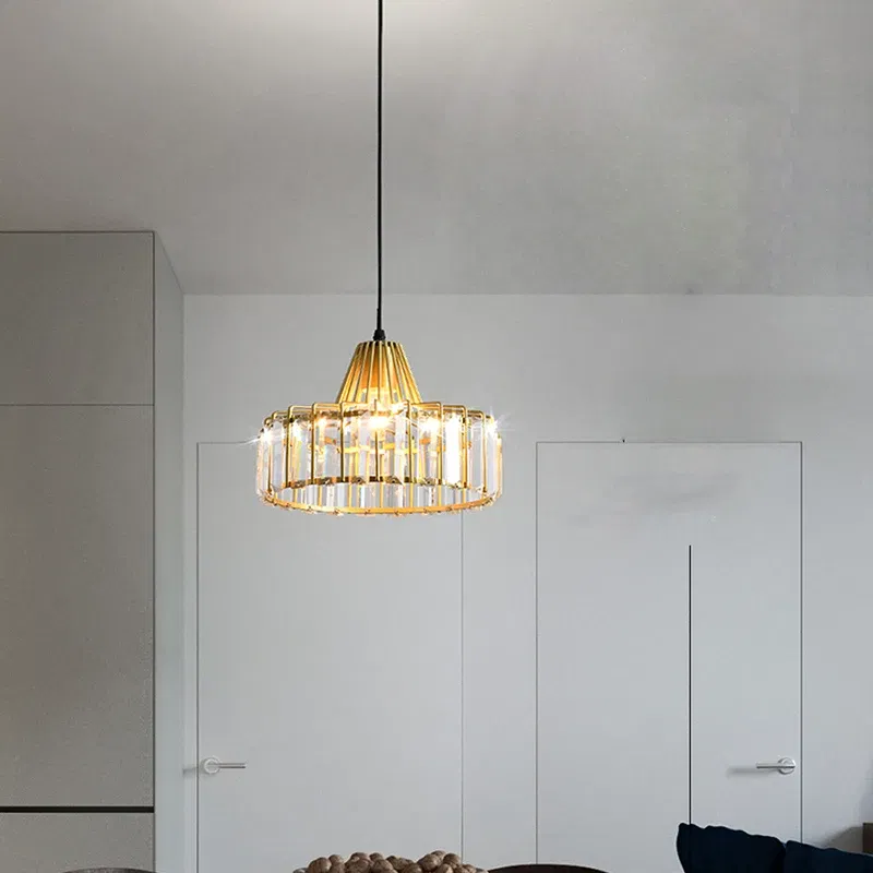 Nordic Crystal LED Pendant Light Retro Gold 1/2/3 Head Dining Room Hanging Fixture For Living Room Bedroom Indoor E27 Decor Lamp