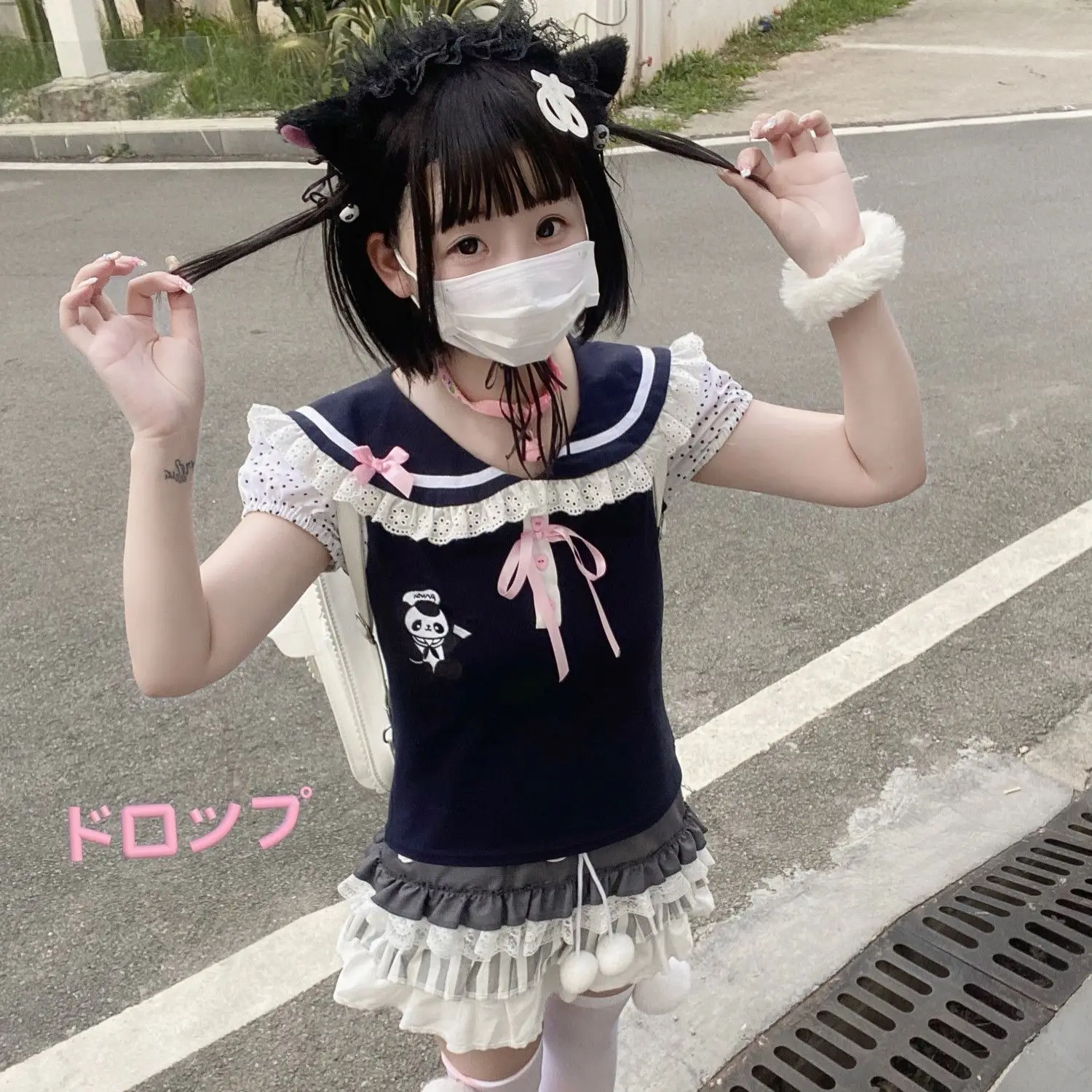 Color: black, Size: M, Ships From: CHINA - Women clothing arcane Y2k Lace T-shirt Kawaii Panda Embroidery Graphic T Shirts Harajuku Fashion Casual Sweetheart Tops Cute Tee