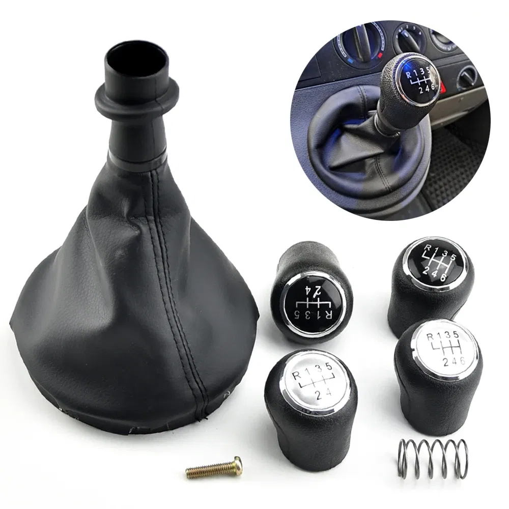 Color Name: Black - For VW Transporter Multivan Caravelle T5 2003 2004 2005 2006 2007 2008 2009 2010 Car 6 Speed Gear Stick Shift Knob Leather Boot