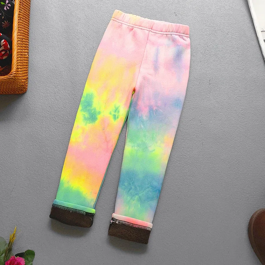 Color: green, Kid Size: 4T - Autumn Winter Print Flowers Thick Warm Kids Toddler Baby Girls Leggings Children's Pants