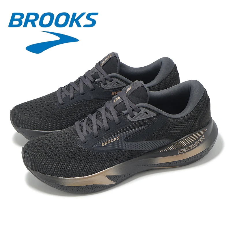 Color: black, Shoe Size: 40 - Brooks GTS 24 Black and Gold Men's Fashion Running Shoes Breathable Mesh Structure Non-slip Wear-resistant Off-road Sports Shoes