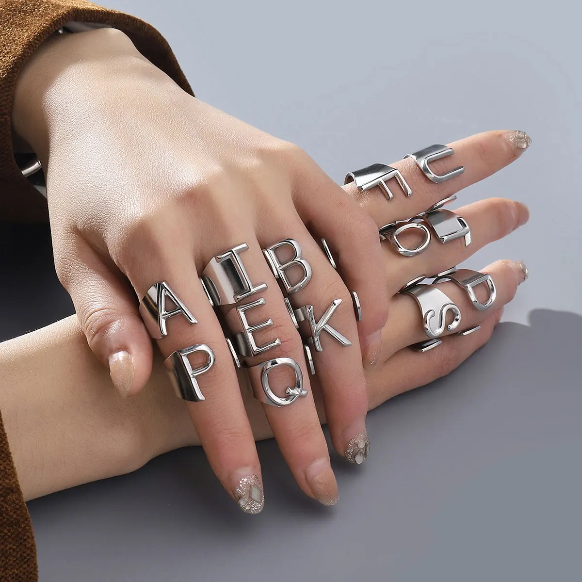 Metal Color: Pure Gold Color, Ring Size: resizable - LAViXMIA Alphabet A-Z Letter Never Fade Stainless Steel Rings Women Jewelry Fashion Initial Ring Adjustable Size Birthday Gifts