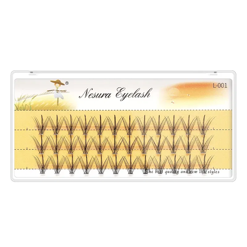 Length: 9mm - Grafting World Sunflower False Eyelashes Natural Simulation Fairy Sandwich Single Cluster Self-Adhesive Eyelashes