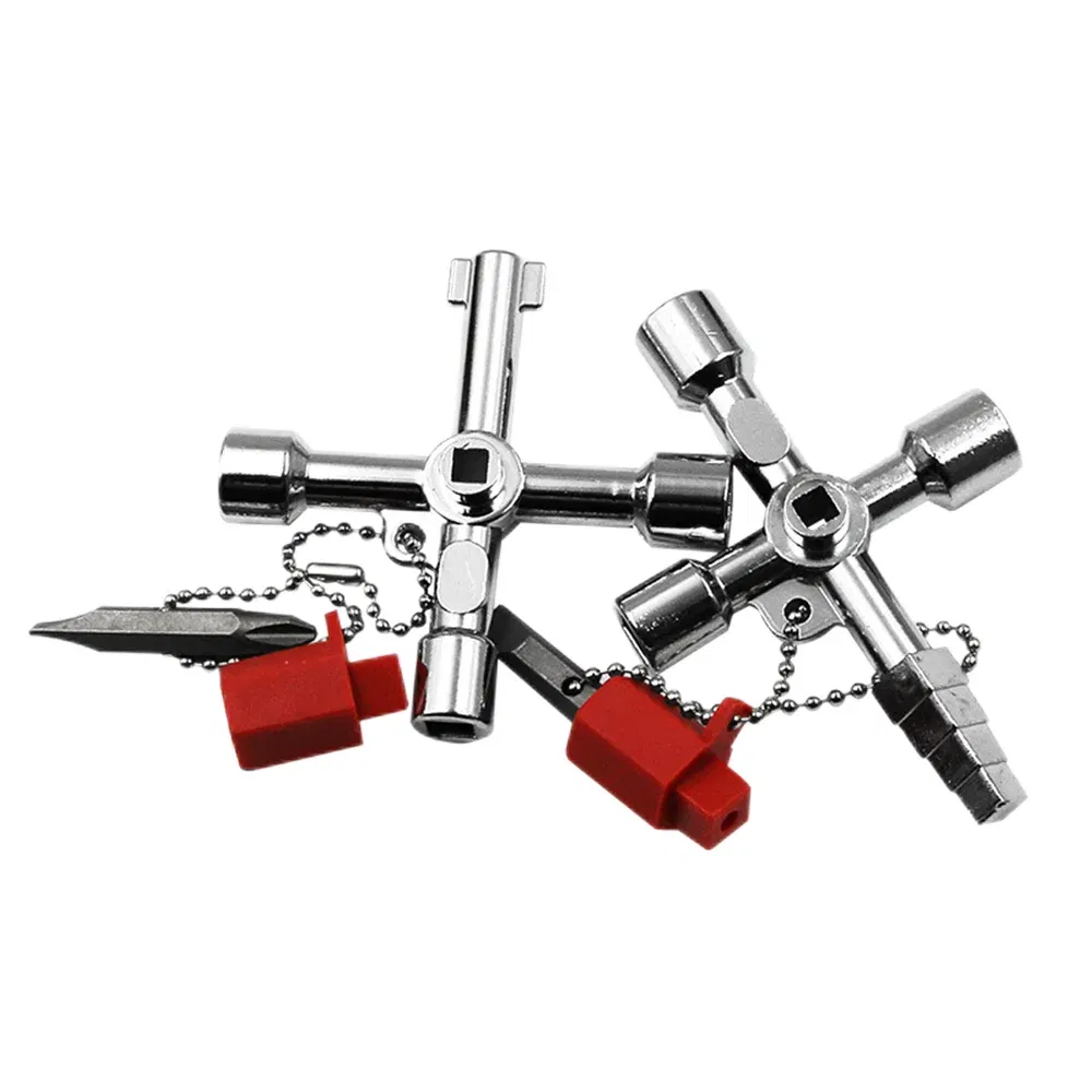 Color: Blue - Electric Cabinet Car Elevator Cross Key Wrench Water Meter Valve Key Internal Triangle Multi-purpose Tool Portable Blue Green