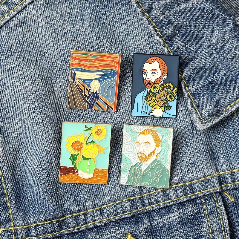 Metal color: Imitation Rhodium Plated - Van Gogh Oil Painting Brooch Van Gogh Brooch Galaxy Brooch Star Moon Sunflower Brooch Art Brooch Van Gogh Lapel Pin