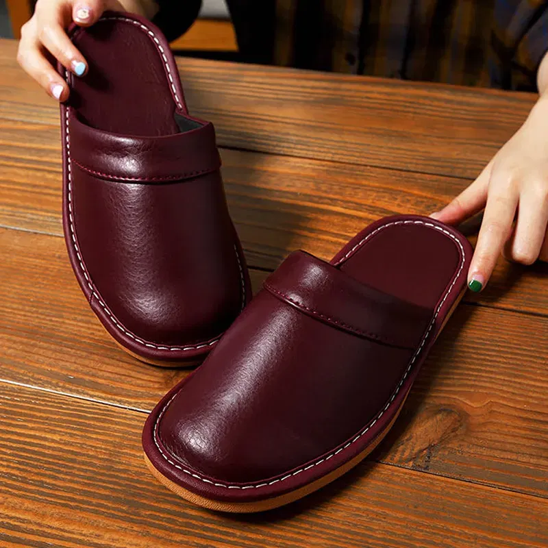 Color: SKY BLUE, Shoe Size: 8.5 - Mens Bedroom Leather Slippers Unisex Black Home Shoes Big Size 47 48 Man's Slippers Indoor Comfy Males Slides Family Flats Shoes