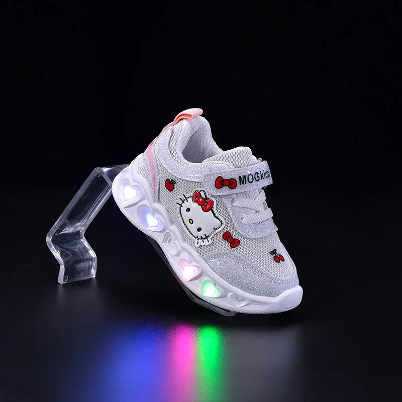 Color: WHITE, Shoe Size: 9 - Kids'Casual Shoes Girls Led Light Cartoon PU Leather Fashion Sport Flat Bottom Shoes Breathable White Pink Size 21-30
