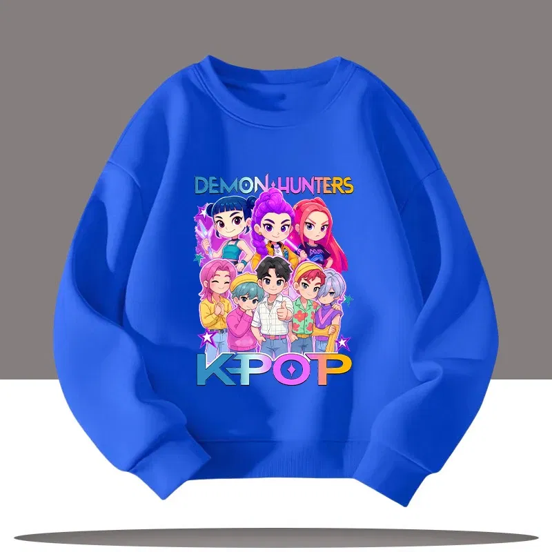 Color: Khaki, Kid Size: 9 - K-pop Demon Hunters Cartoon Print 3-12 Year Old New Style Kids Round-neck Sport Shirt Cute Girl Casual Top Children's Clothing