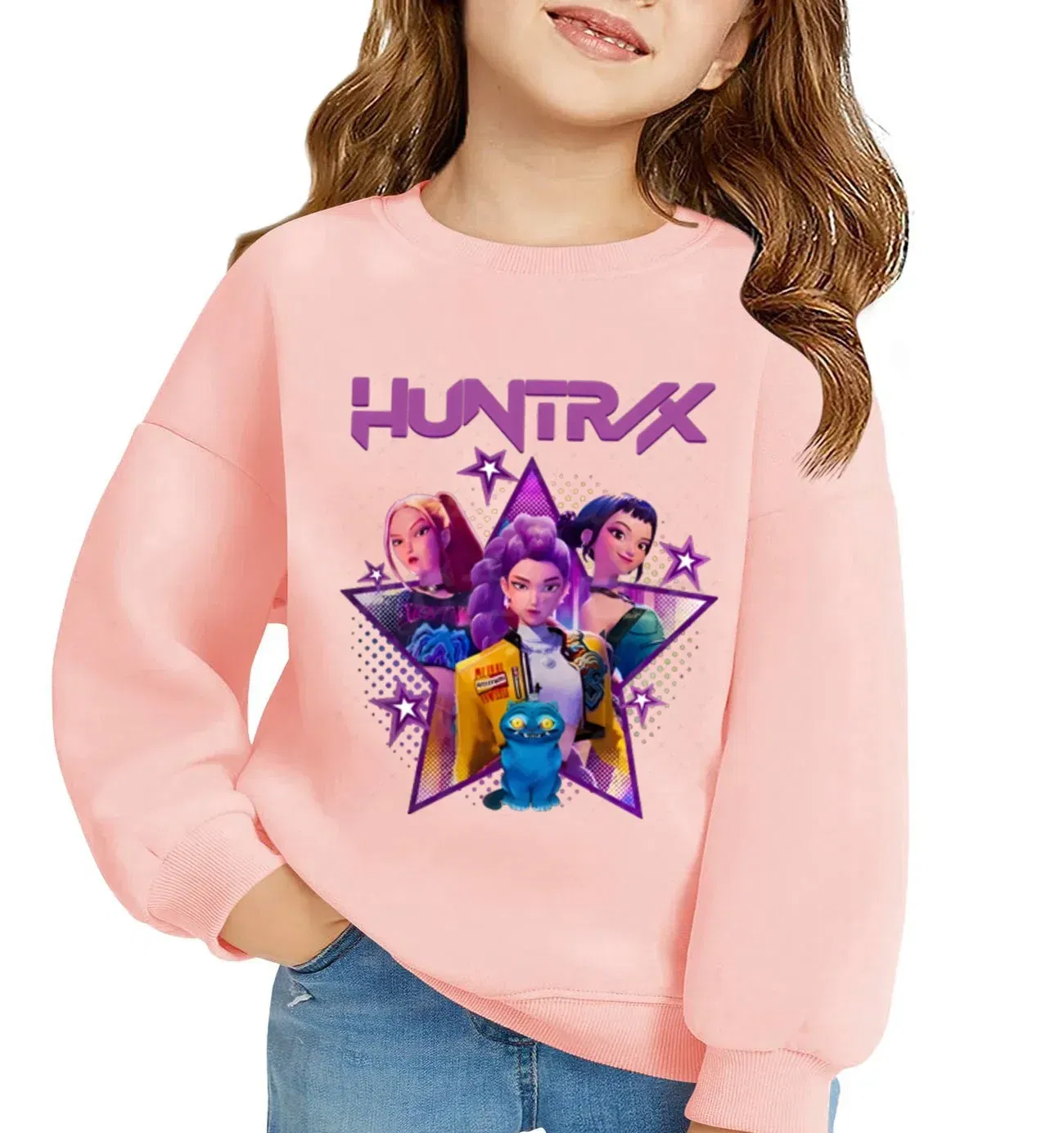Color: Beige, Kid Size: 5 - KPop Demon Hunters Huntrix Sweatshirts Kids Clothes Long Sleeve Autumn Pullover Boys Girls Hoodies Children Casual O-Neck Tops