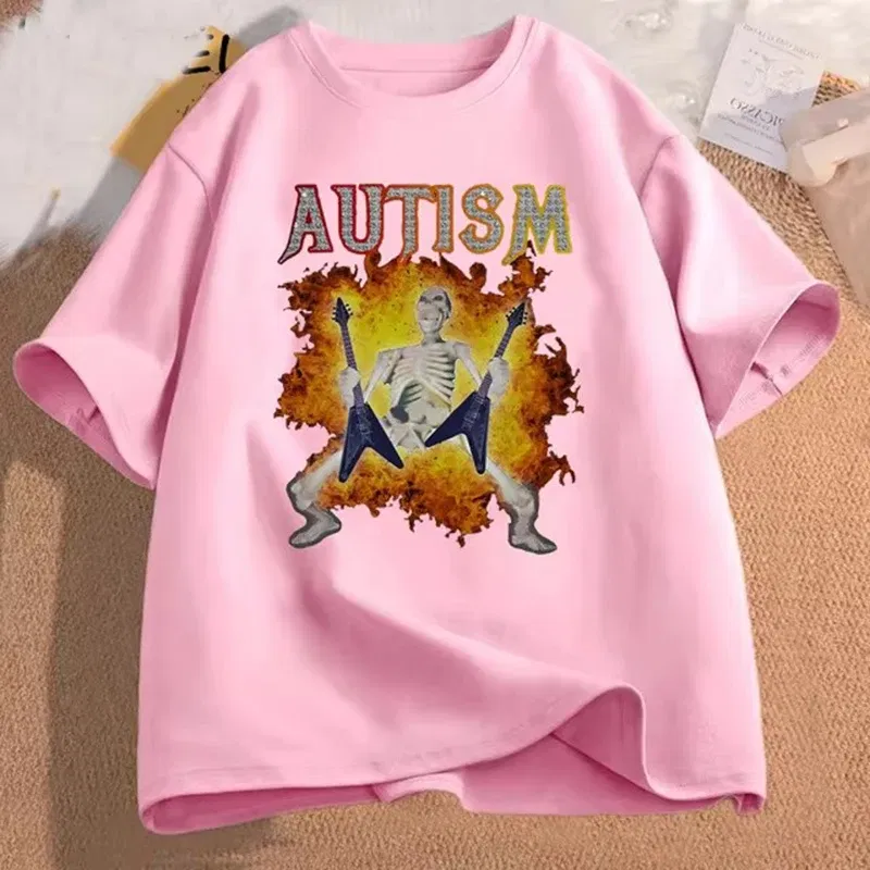 Color: army green, Size: XXXL - Autistic Funny Skeleton T Shirt Women Men Autism Edgy Skeleton Meme T-shirt Casual Short Sleeve Tshirt Round Neck Clothes