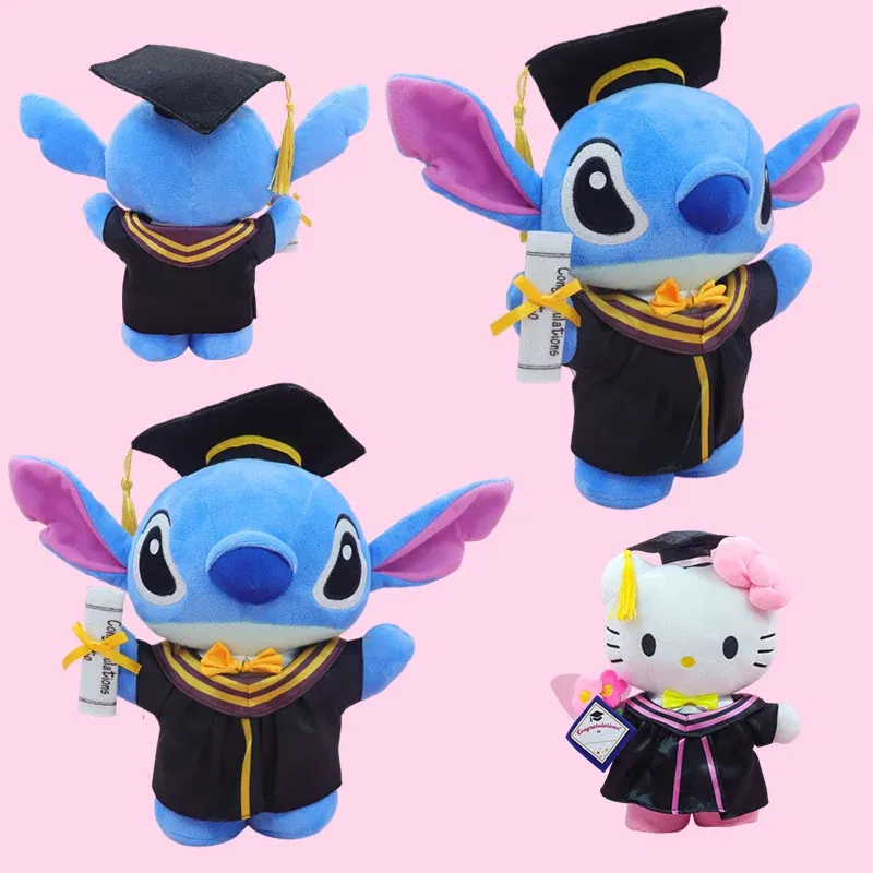 Graduation Styles Loli & Stitch Anime Plush 25cm Sanrio Kuromi Plushie Doll Kawaii Soft Stuffed Graduation Gifts