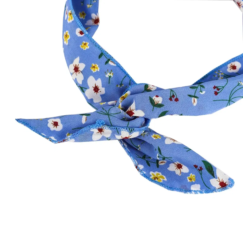 Color: SKY BLUE, Ships From: CN - Bunny Ears With Iron Wire Headband Printed Fabric Women Girls Scrunchies Hairband Hair Band Holder Accessories Headdress