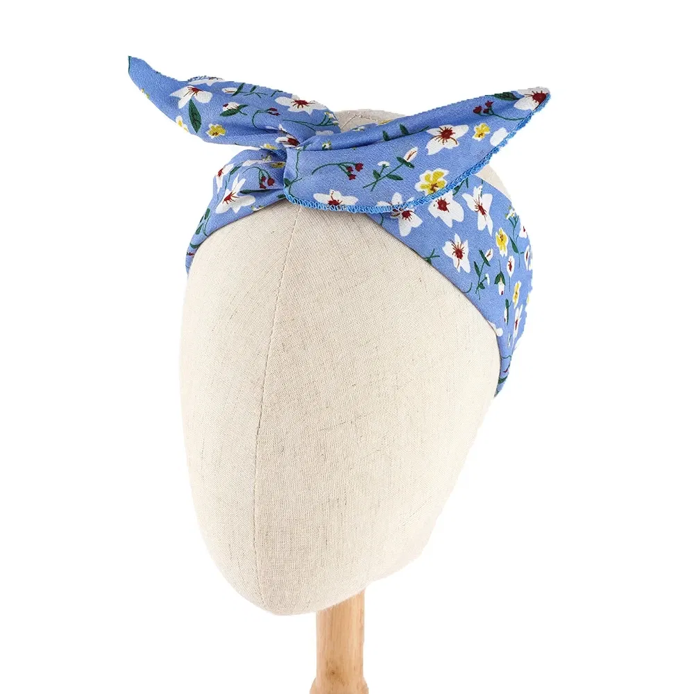 Color: SKY BLUE, Ships From: CN - Bunny Ears With Iron Wire Headband Printed Fabric Women Girls Scrunchies Hairband Hair Band Holder Accessories Headdress