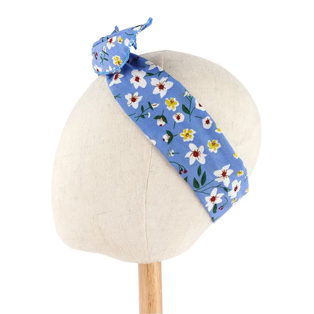 Color: SKY BLUE, Ships From: CN - Bunny Ears With Iron Wire Headband Printed Fabric Women Girls Scrunchies Hairband Hair Band Holder Accessories Headdress