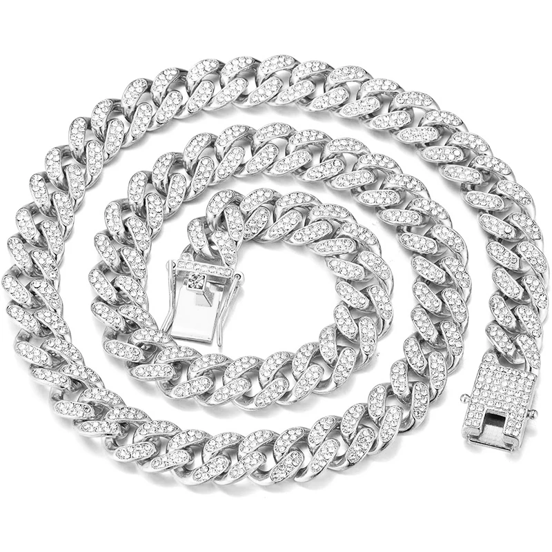 Metal Color: Dark Gold, Length: 45cm - Men Women Hip hop Iced Out Bling Chain Necklace High quality 13mm width Miami Cuban Chain HipHop Necklaces Fashion Jewelry
