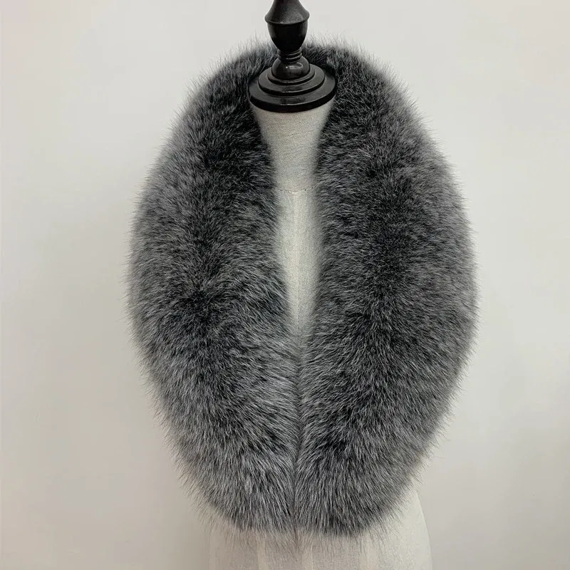 Color: PURPLE, Size: M - Winter Real Fox Fur Collar Woman Black Natural Fur Scarf Shawl For Women Collars Wraps Neck Warmer Fur Scarves Luxery Scarf Men