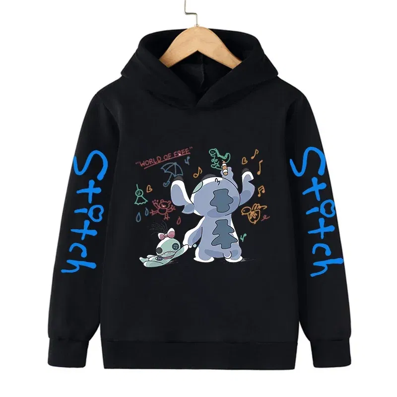 Color: DEEP BLUE, Size: 12" - New in Cool Stitch Hoodie Children Cartoon Clothes Kid Girl Boy Lilo and Stitch Sweatshirt Manga Hoody Baby Casual Top