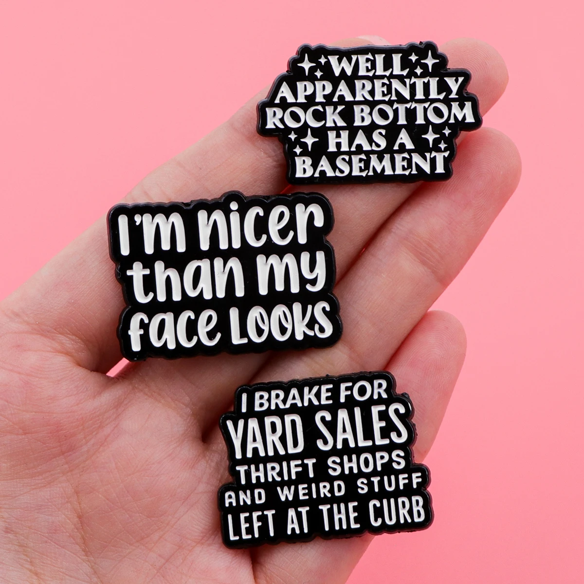 Metal color: ROSE GOLD COLOR - Funny Quotes Enamel Pin Black Brooch Pines Lapel Pins Letters Badge on Backpack Clothing Accessories Fashion Jewelry Gifts