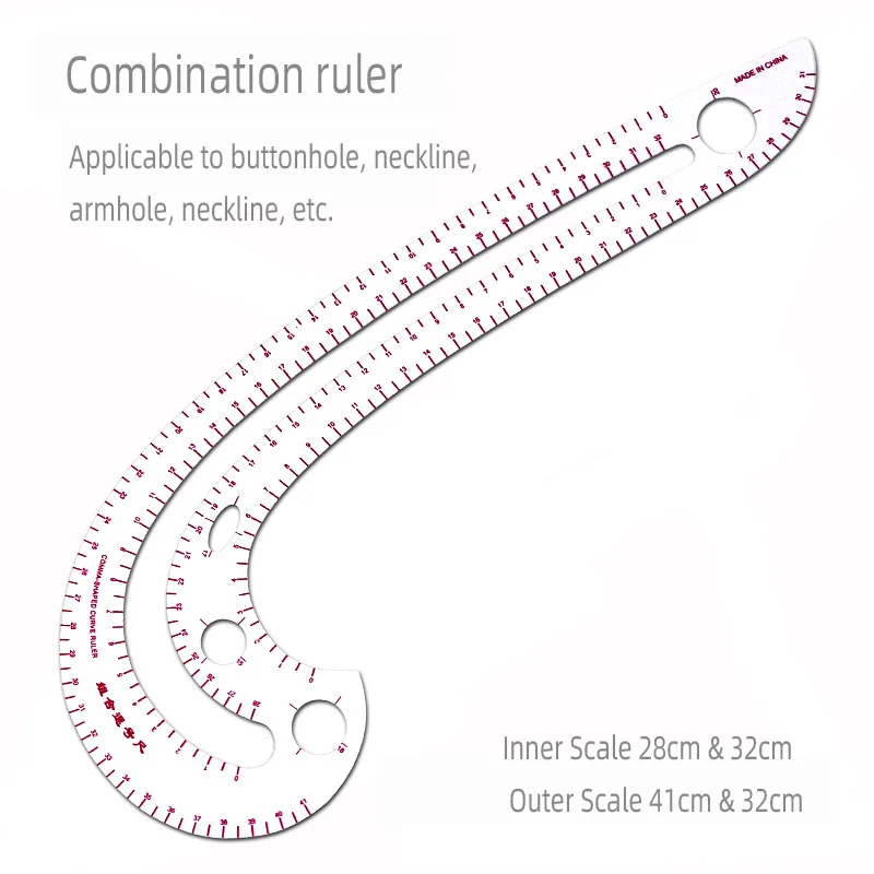Color: light yellow - Empire sewing ruler and French curve, used for pattern making drafting, transparent plastic fashion designer ruler pieces assemb