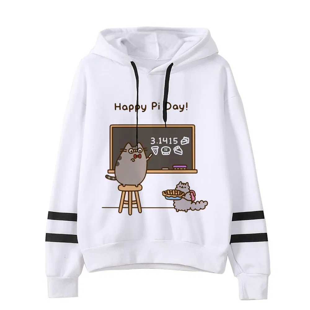 Color: Light Yellow, Size: L - Women Ullzang Cute Cat Funny Cartoon Sweatshirt Pusheen Cat Kawaii Harajuku Korean Style Hoodies Graphic Fashion Hoody Female