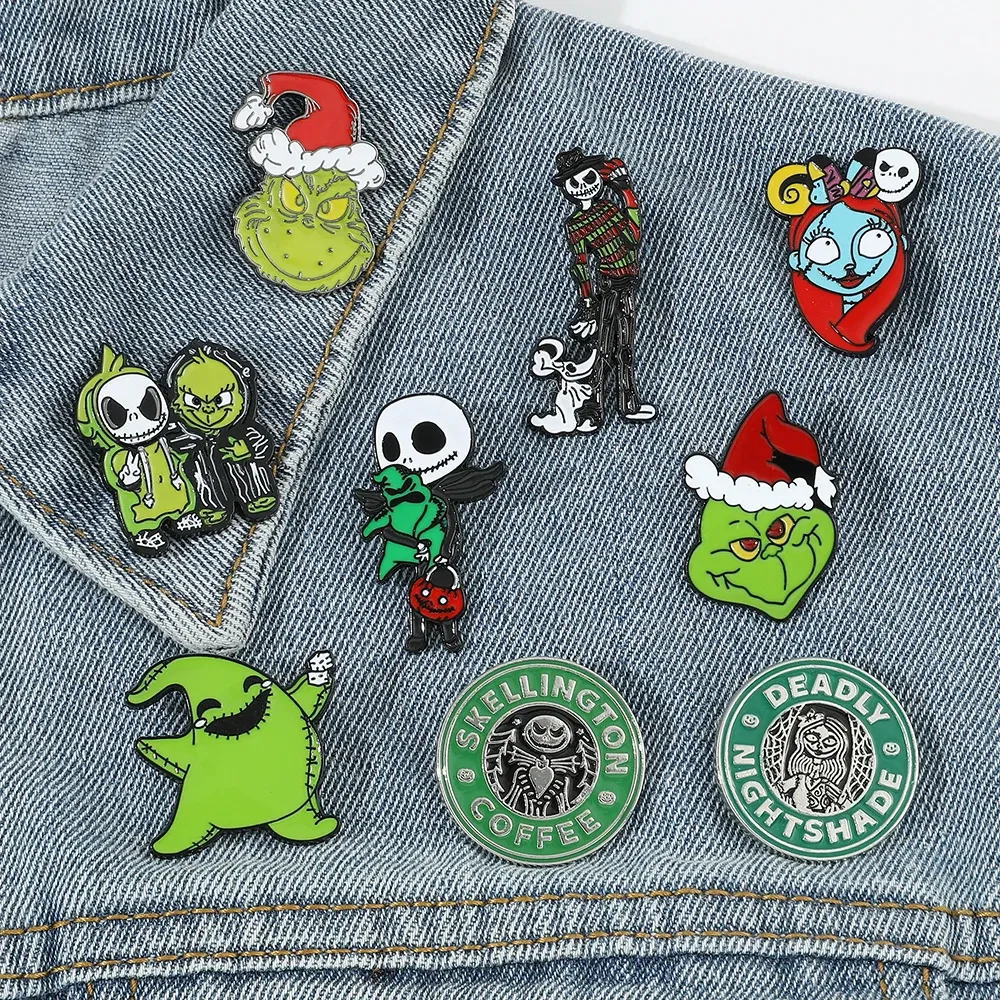 Metal color: Blue, Ships From: CHINA - Disney The Nightmare Before Christmas Enamel Pin Cartoon Figure Sally Jack Skellington Metal Badge Brooch Kawaii Accessories