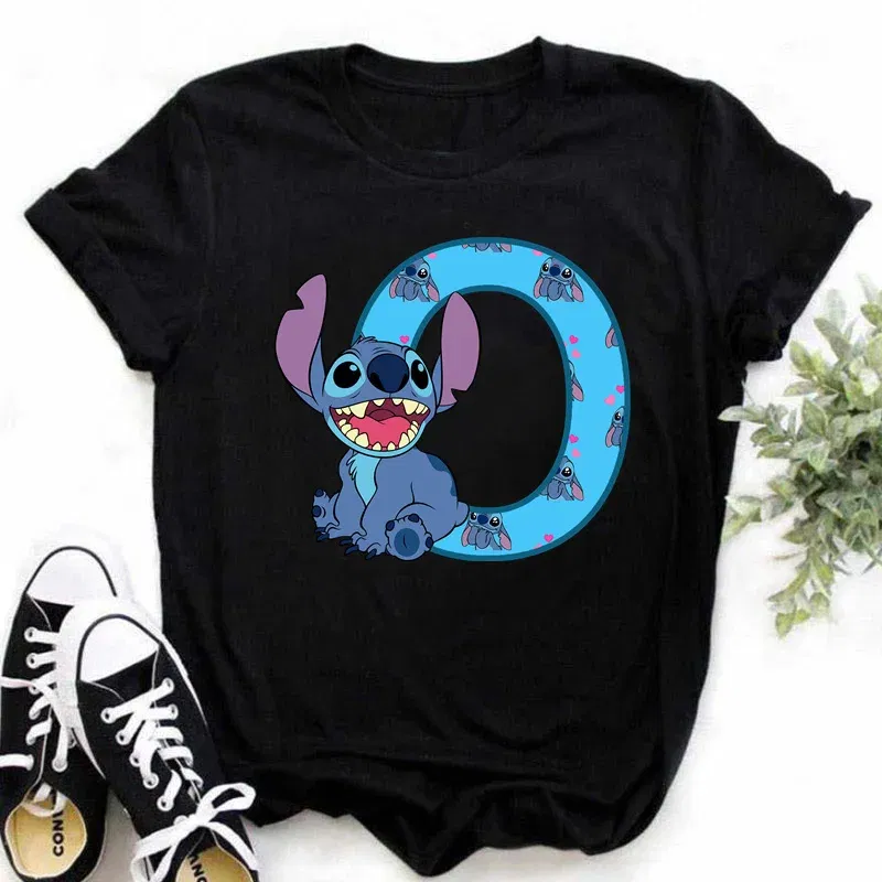 Color: Red, Size: XXL - Disney Lilo&Stitch A-Z Alphabet Summer Women's Printed T-Shirt Women's Casual Tops T-Shirt Fashion Cartoon Plus Size T-Shirt