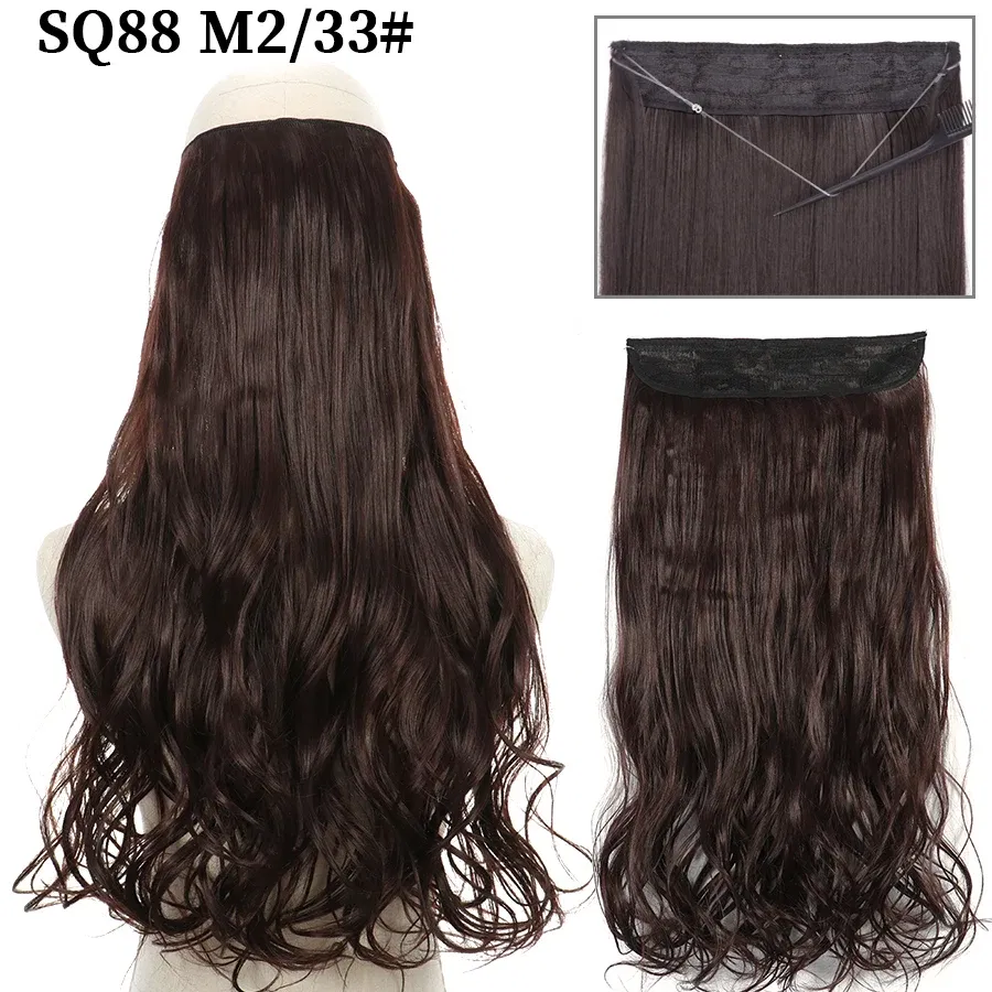 Color: T1B/350, Stretched Length: 22inches, Ships From: CHINA - Synthetic Natural Wavy No Clip Fish Line Invisible Hair Extensions Mixed Color Blonde Black Artificial False Hair Piece ForWomen