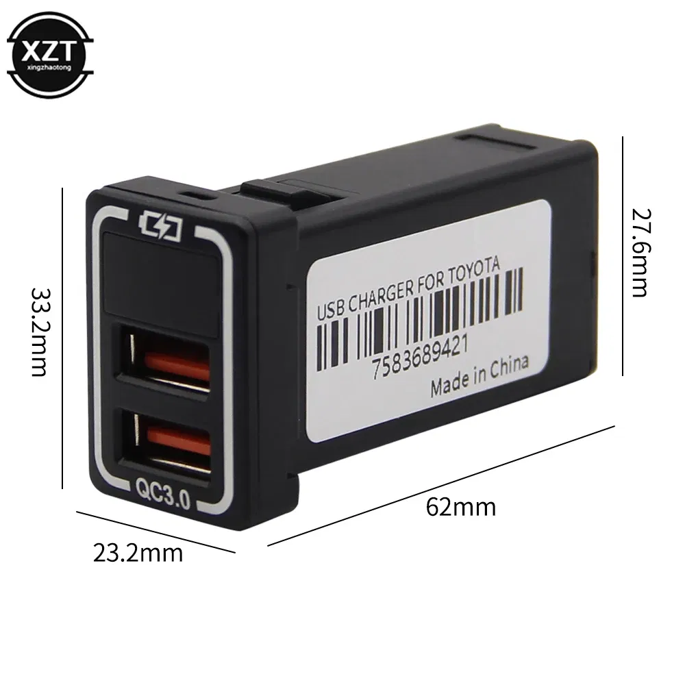 Color Name: Green - Universal Dual USB Port Car Charger AUX Audio Socket QC3.0 Quick Charging Adapter with LED Voltmeter Display For Toyota