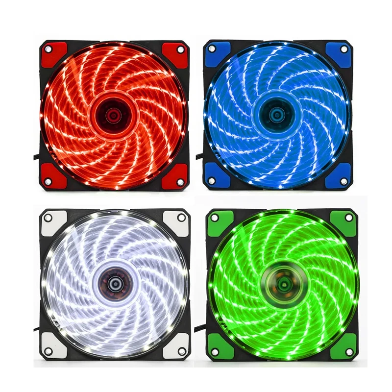 Color: GOLD, Blade Color: WHITE, RGB Support: Fixed Color - 12CM RGB LED PWM Light Heat Dissipation Fan 12V DC 15 33 Lights Computer Case Cooling Fan
