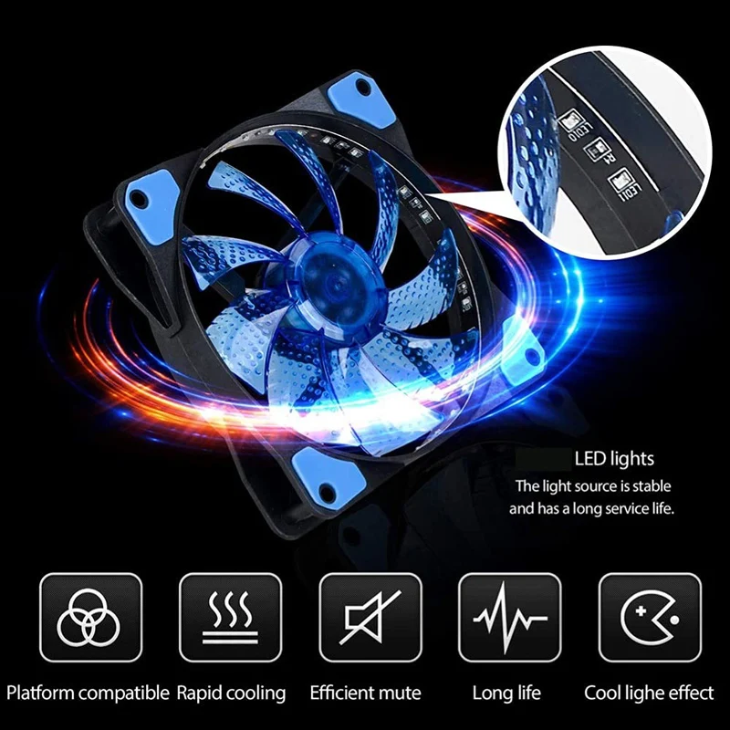 Color: GOLD, Blade Color: WHITE, RGB Support: Fixed Color - 12CM RGB LED PWM Light Heat Dissipation Fan 12V DC 15 33 Lights Computer Case Cooling Fan