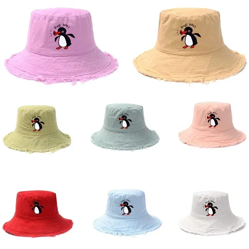 Color: PURPLE - Summer Penguin Bucket Hat Reversible Bob Men Women Cotton Travel Beach Fisherman Hat Outdoor Sports Pull Up Bob Panama Sun Hat