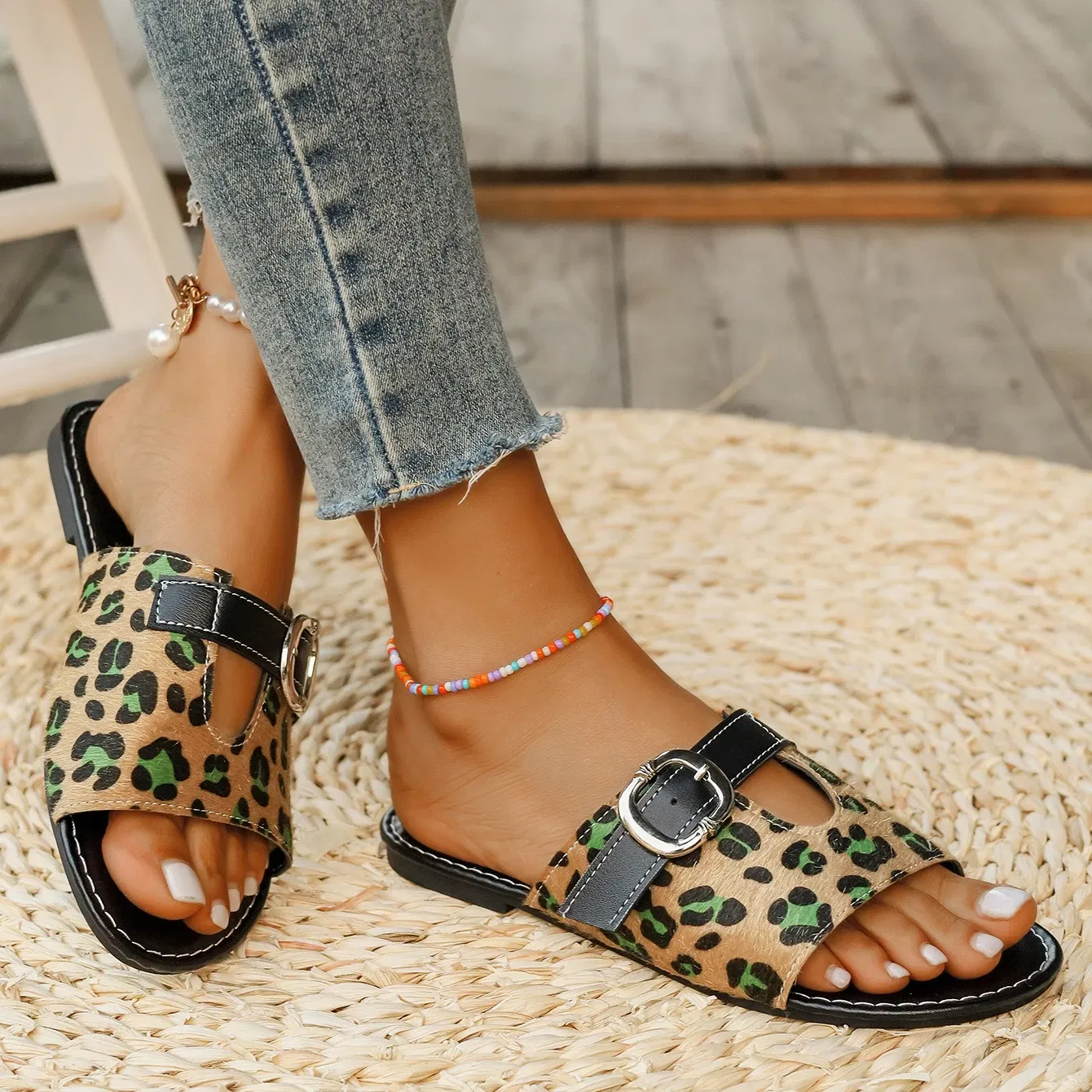 Color: multi, Shoe Size: 37 - Sandals Women Slippers 2024 Summer British Style Flat Slippers Slides Women Roman Buckle Casual Beach Slippers Trafza Womens
