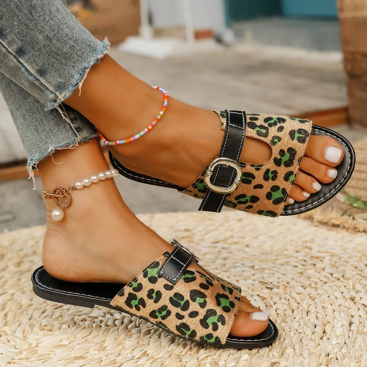 Color: multi, Shoe Size: 37 - Sandals Women Slippers 2024 Summer British Style Flat Slippers Slides Women Roman Buckle Casual Beach Slippers Trafza Womens