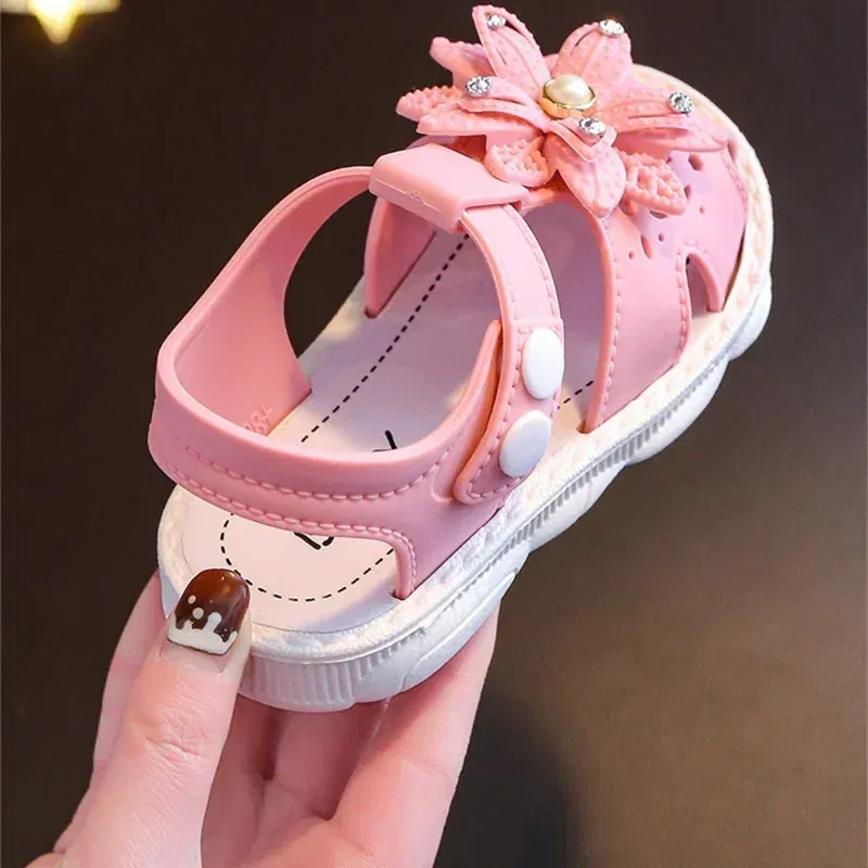 Color: black, Shoe Size: 2 - Solid Bow Children's Summer Shoes Cute PVC Beach Non Slip Sandals For Baby Girls Footwear Soft Infant Kids Fashion Sandals