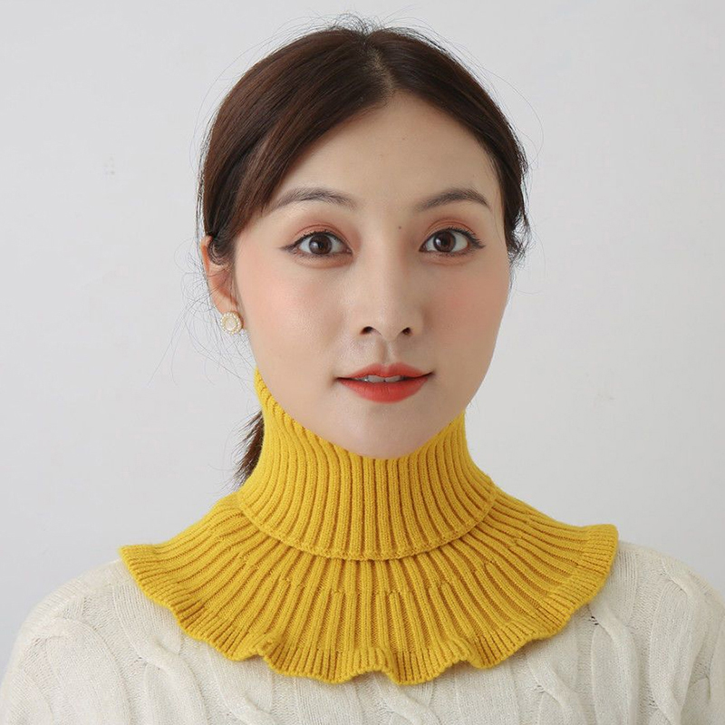 Color: Green - Warm Knitted Collar Scarf Women Turtleneck Knitted False Fake Collar Detachable Scarf Warm Winter Windproof Wrap Scarf Ruffles