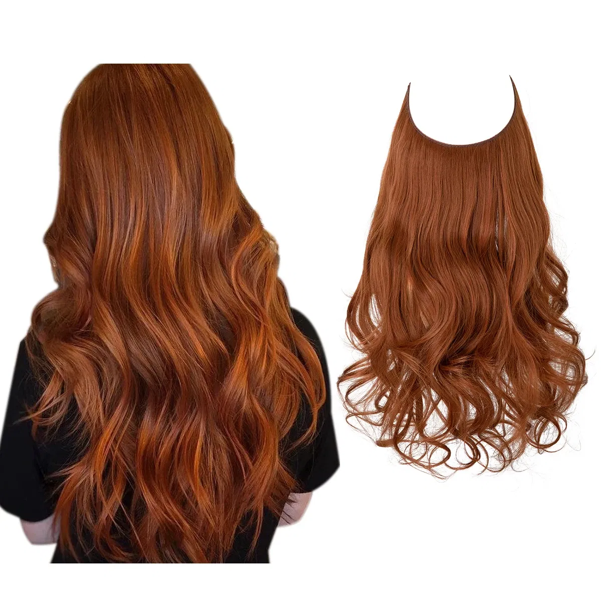 Color: T1B/33/27, Stretched Length: 22INCHES - Synthetic No Clip Wave Hair Extensions Ombre Natural Black Blonde Pink One Piece False Hairpiece Fish Line Fake Hair Piece