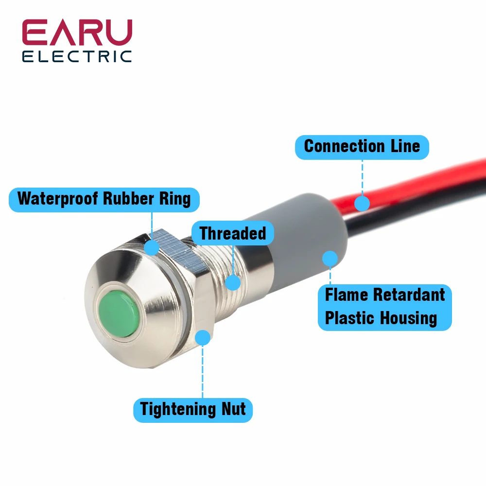 Color: WHITE - 1PC IP65 6mm LED Waterproof Metal Indicator Light Signal Lamp With Wire 5V 12V 24V 220V Red/Yellow/Blue/Green/White Metal Button