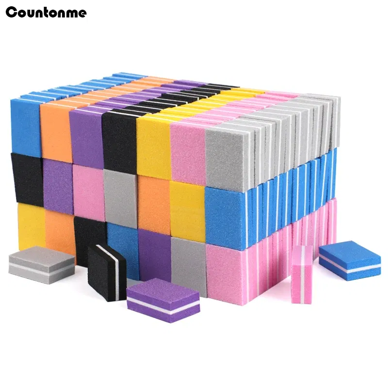 Color: Blue - 100pcs Mini Nail File 100/180 Disposable Nail Buffer Block Sponge Women Manicure Tool Nail Polish UV Gel Lime a Ongle Wholesale