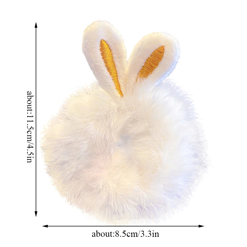 Color: black - Korean Plush Rabbit Ear Hair Scrunshies Autumn Winter Candy Color Cute Horsetail Ball Hair Rope High Elastic Rubber Band Girl
