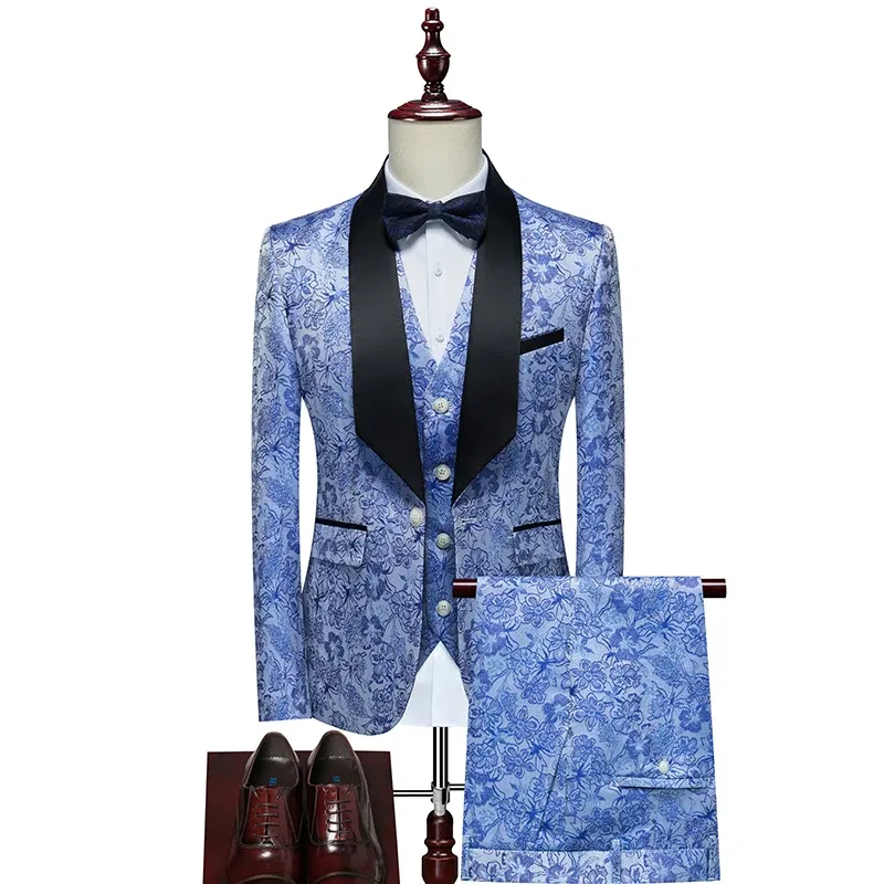 Color: Gold, Size: M - Men's  Evening Dress Bridegroom Suit British Wedding Business Casual Fashion Three-piece Set with Vest And Trousers Sizes M-6XL