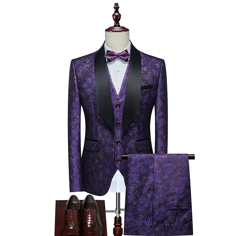 Color: Gold, Size: M - Men's  Evening Dress Bridegroom Suit British Wedding Business Casual Fashion Three-piece Set with Vest And Trousers Sizes M-6XL