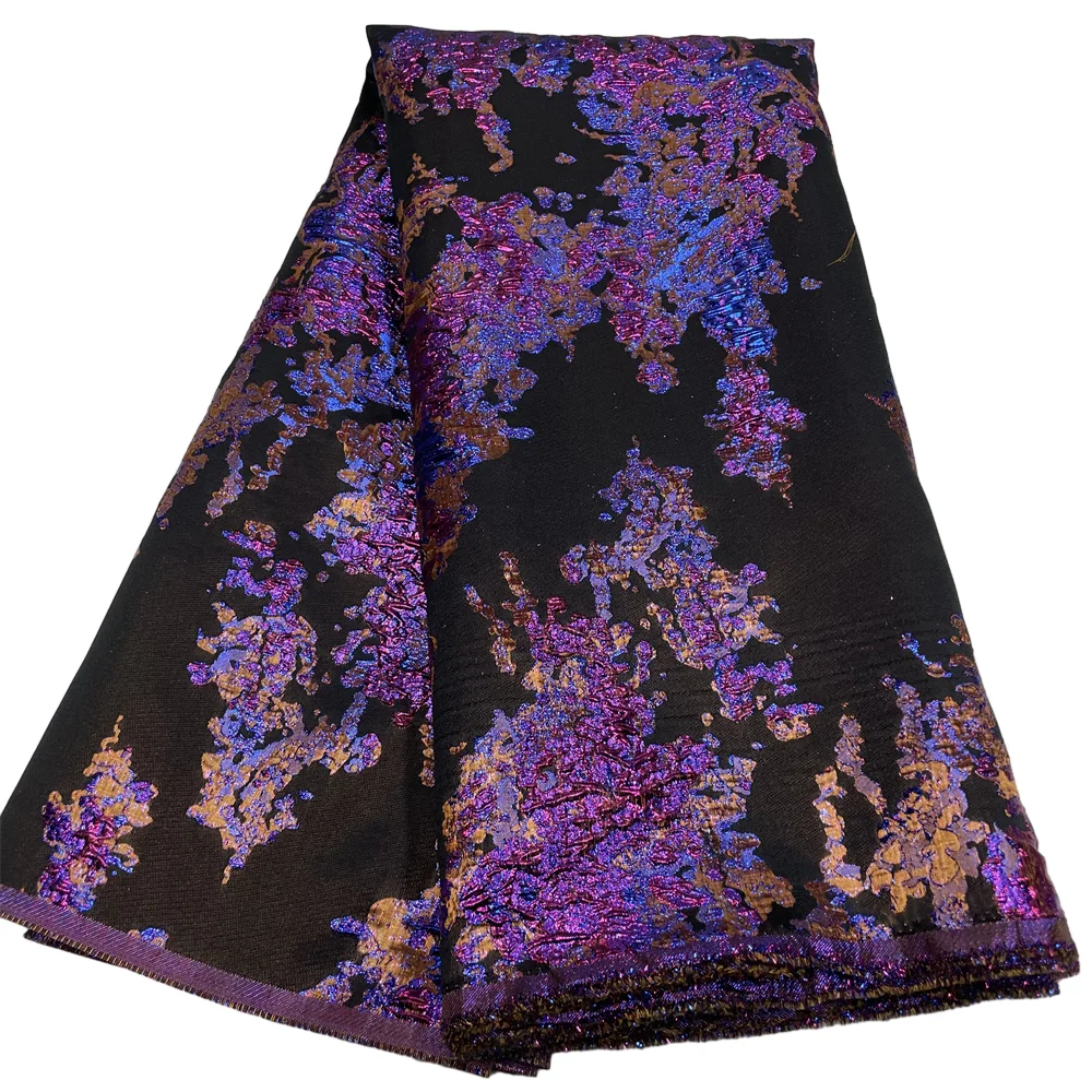 Color: black, length: 5 yards, Width: 120cm - Salouva 2024 High Quality African Nigerian Gilding Tulle Lace Fabric Embroidery Organza French Lace Jacquard Brocade Lace Fabric