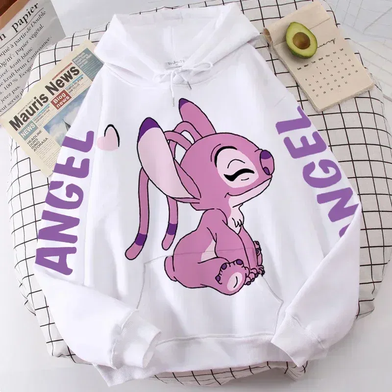 Color: PURPLE, Size: S - Disney Hoodie Fashion Stitch Angel Monster Letter Cartoon Sweatshirt Pullover Cute Harajuku Unisex Women's Pocket Top