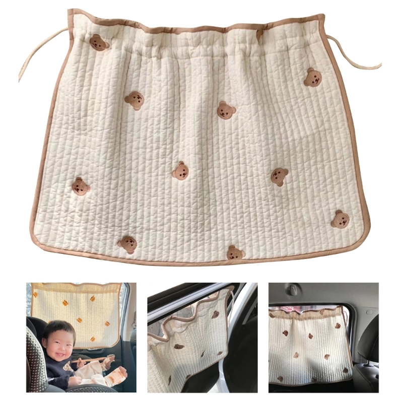 Color: Ivory - Car Sunshade Curtain Cute Cartoon Side Window Block Cover Shade UV Protection for Kid Baby- Infant Toddler Drop shipping