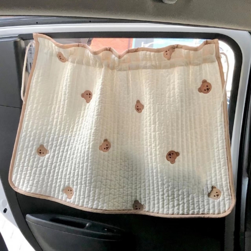 Color: Ivory - Car Sunshade Curtain Cute Cartoon Side Window Block Cover Shade UV Protection for Kid Baby- Infant Toddler Drop shipping