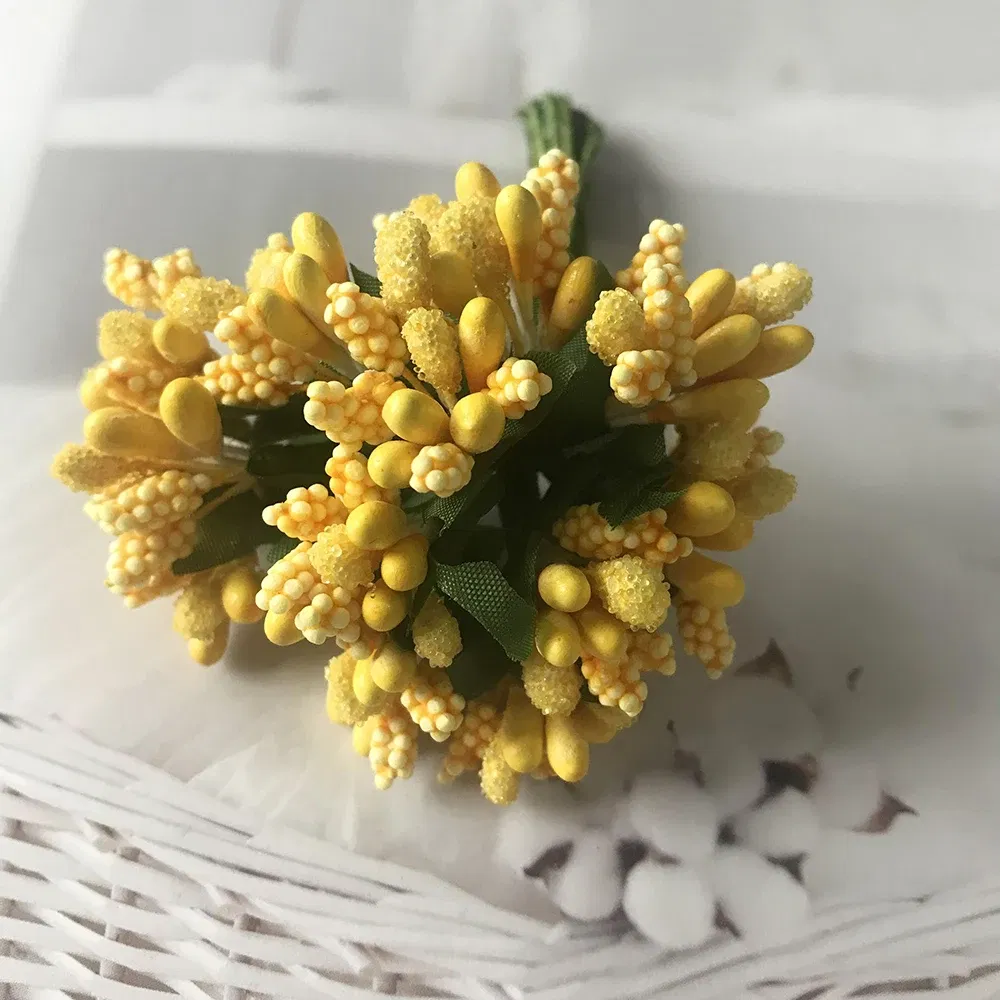 Color: GRAY - 12PCS/lot Artificial Flower Small Berries Stamen Wire Stem/marriage Leaves DIY Wreath Wedding Scrapbooking Box Decoration Craft