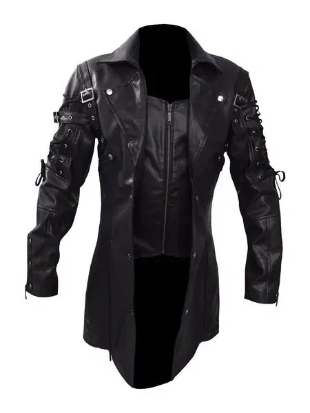 Color: black, Size: XL - Men PU Leather Coat Men Retro Slim Fit Fashion Leather Jackets Men Autumn Winter Motorcycle Jacket Turn Down Collar Male Jacket