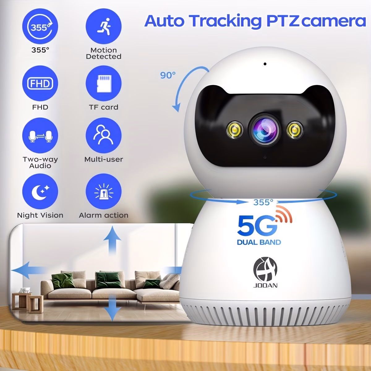 JOOAN 1080P Full HD Security Camera with Full-Color Night Vision, Two-Way Audio, Motion Detection, and Tracking Recording